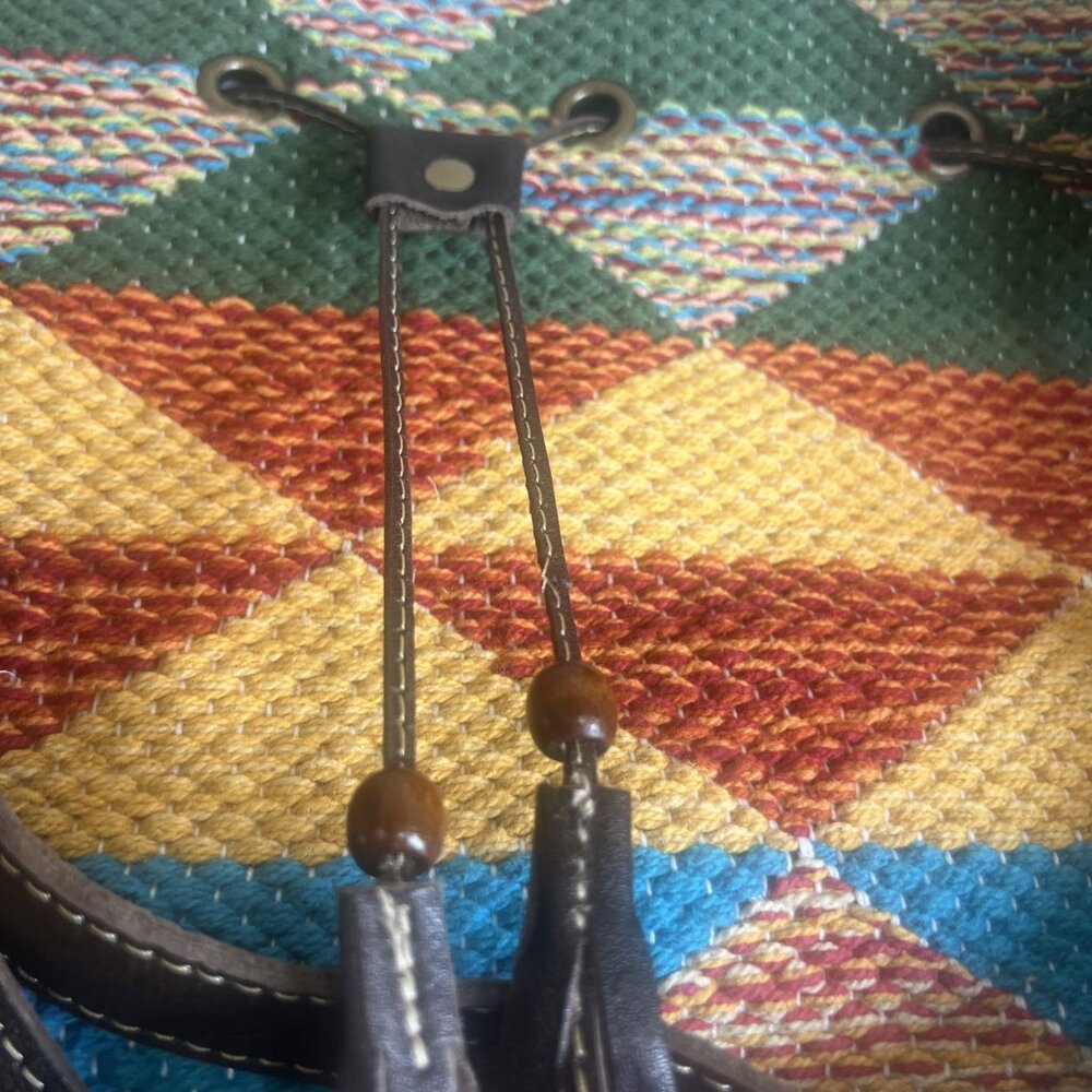 Myra Bag Handmade Bohemian Western Bucket Bag Upcycled Canvas & Cowhide Leather - Picture 16 of 16